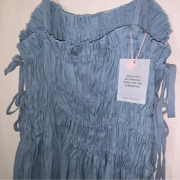 CULT GAIA Lola Smocked Linen Midi Dress Blue Steel NWT - Picture 10 of 13